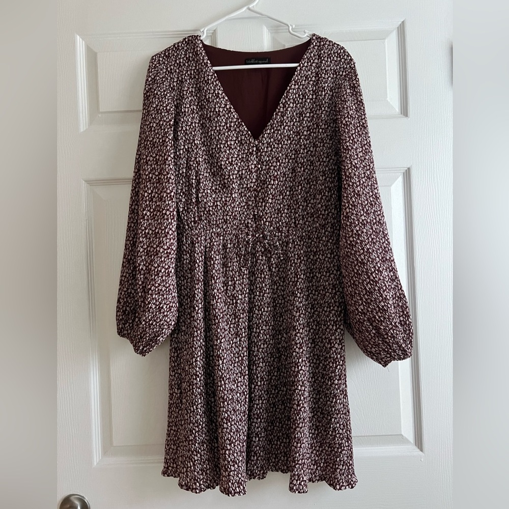 Nordstrom Wishlist Apparel Peasant Long Sleeve Tie Waist Brown Dress M/L